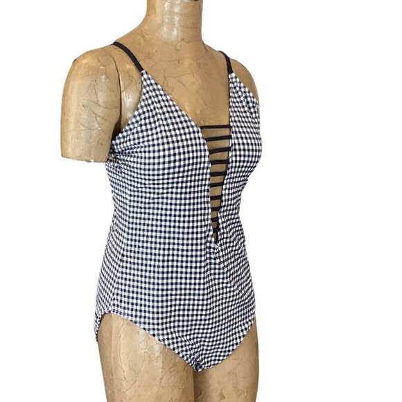 Time and Tru Black & White Gingham Check One-Piece Swimsuit L (12-14) 282G - Picture 3 of 8